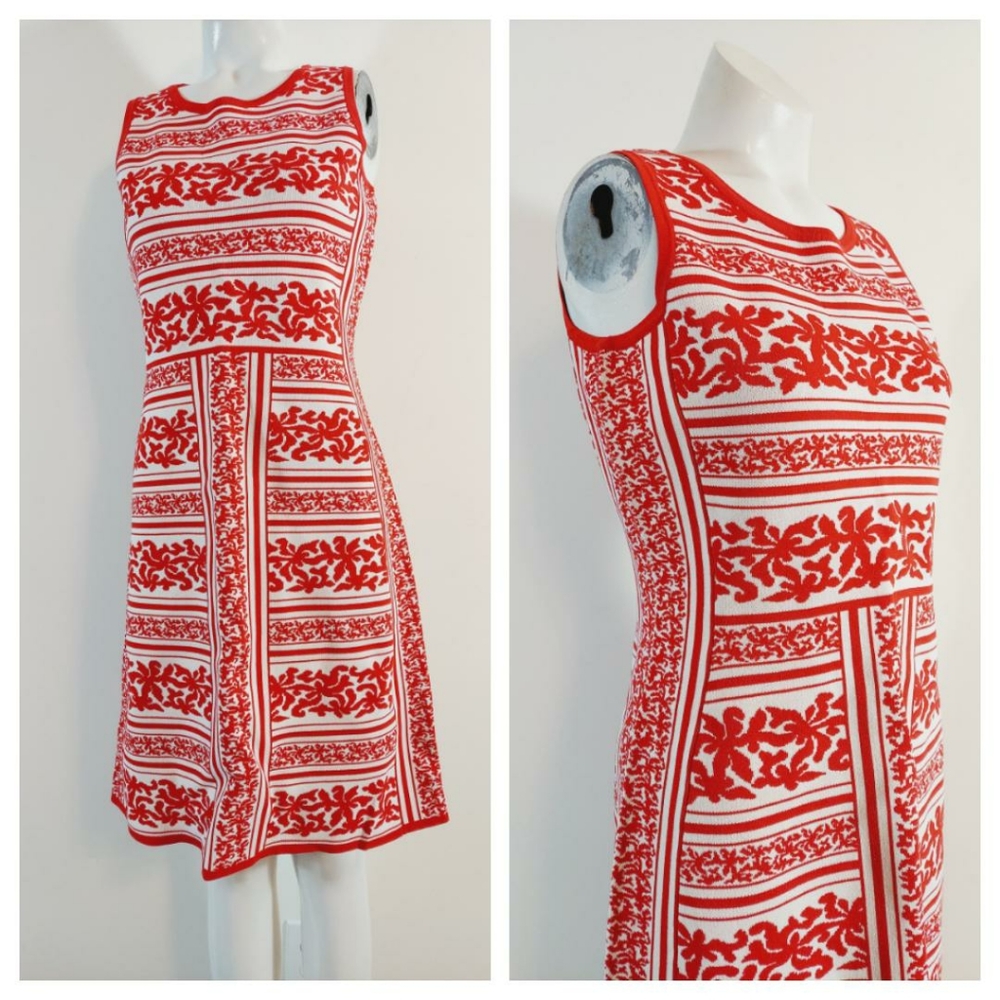 Etcetera red and white A line dress 60s mod scooter inspo date night
